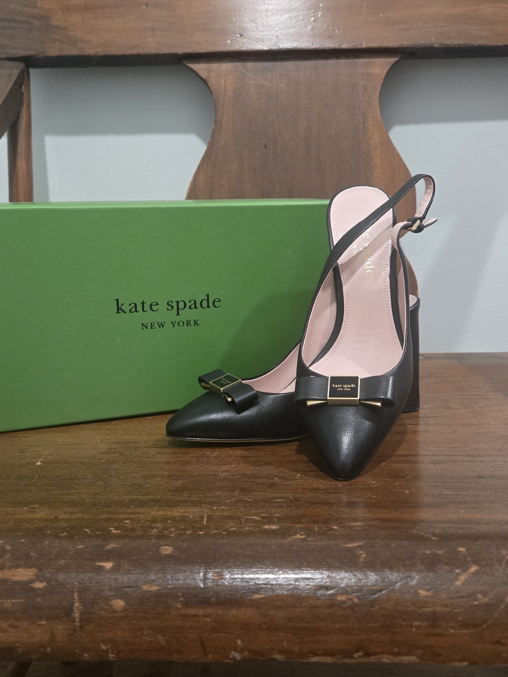 kate spade Black Leather Slingback Pumps 7.5 NWB